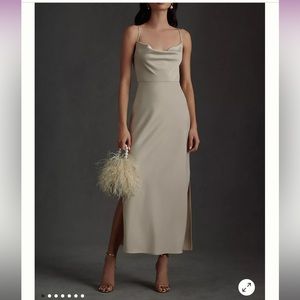 BHLDN Cali Satin Cowl-Neck Midi Slip Dress